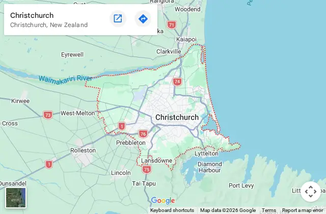 Map of Christchurch service area